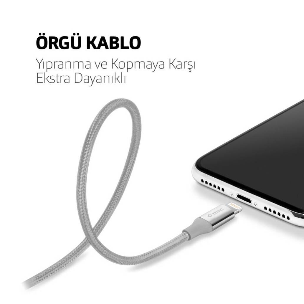 Ttec AlumiCable Şarj Kablosu, USB-A - Lightning, 1.2 m, Siyah