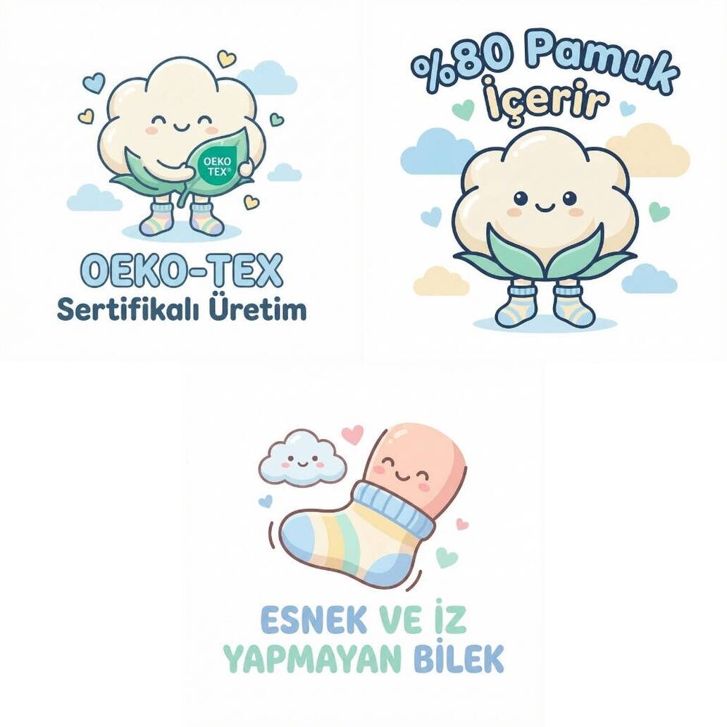 Meristanbul Bebek Çorap Seti, 9-12 ay, 3'lü, Yumuşak, Mavi