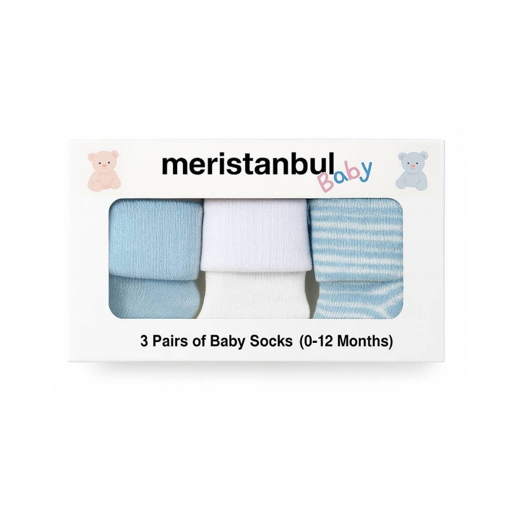 Meristanbul Bebek Çorap Seti, 3-6 ay, 3'lü, Yumuşak, Mavi