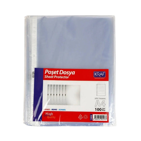 Kraf XL Poşet Dosya, 100'lü Paket,A4 Boyut, Şeffaf