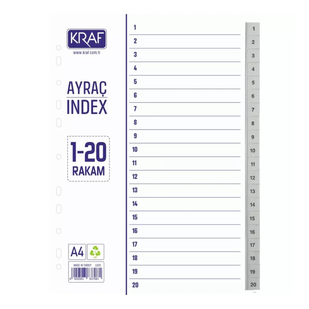 Kraf Seperatör,  1 - 20 Rakam, Klasör İçi Ayraç, Düzenleyici