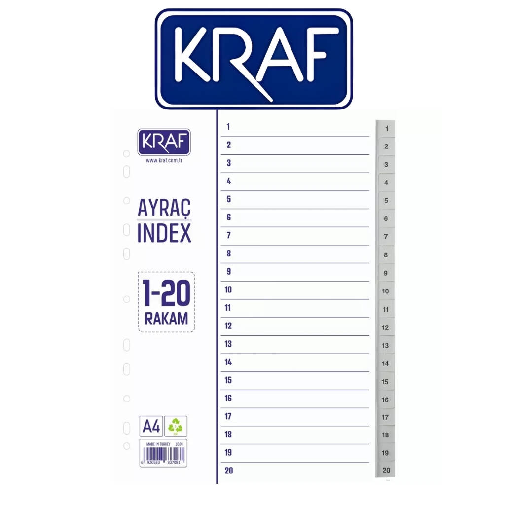 Kraf Seperatör,  1 - 20 Rakam, Klasör İçi Ayraç, Düzenleyici