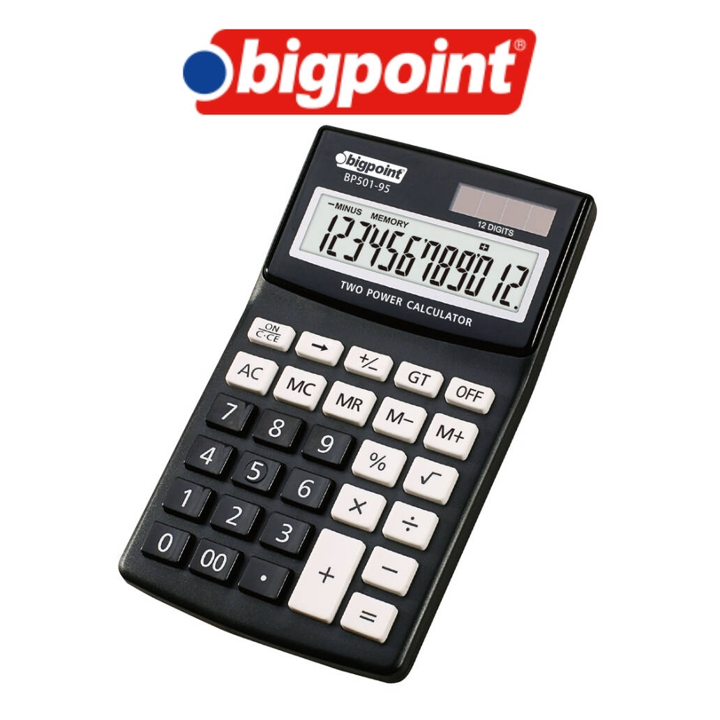 Bigpoint Hesap Makinesi, 12 Haneli, Güneş Enerjili, Siyah