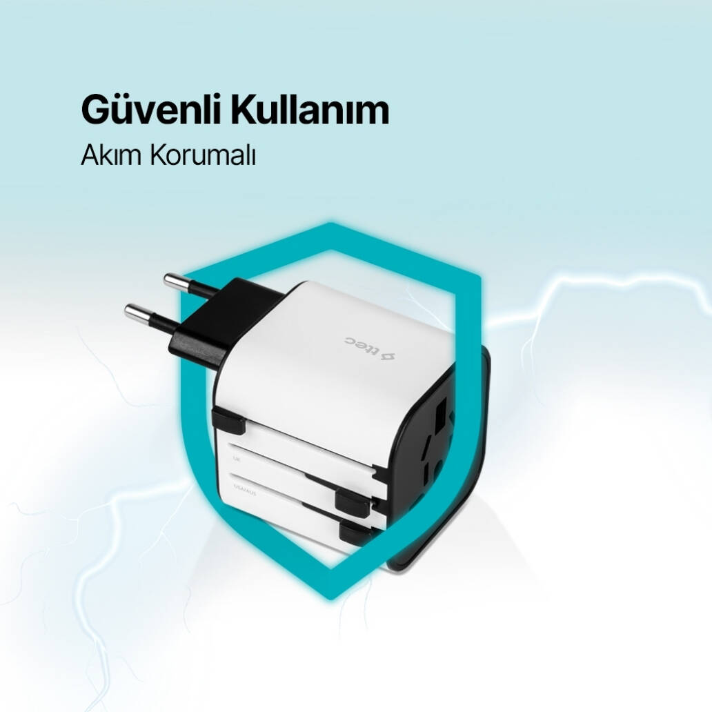 Ttec Evrensel Dönüştürücü Adaptör, Açılır Kapanır Yapı, 3 Farklı Fiş