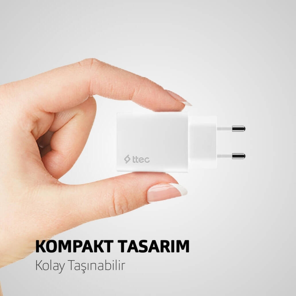 Ttec SmartCharger Duo Hızlı Şarj Aleti, USB-C + USB-A, PD 32W