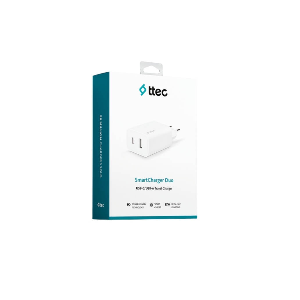 Ttec SmartCharger Duo Hızlı Şarj Aleti, USB-C + USB-A, PD 32W