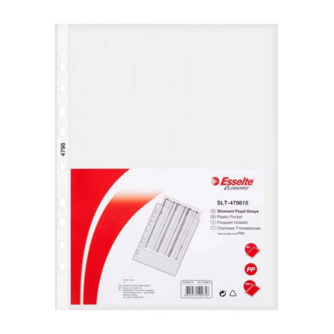 Esselte Poşet Dosya, A4 Boyut, 100'lü Paket, Şeffaf