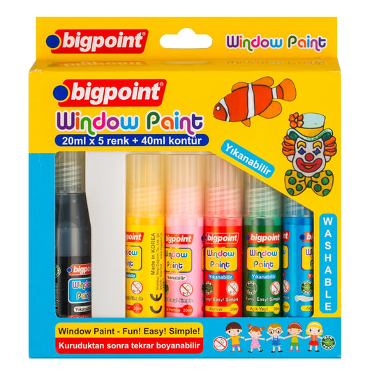 Bigpoint | Cam Boyası, Plastik ve Cam Yüzeyler için Uyumlu - Kolay Temizlenebilir, 5 Renk x 20 ml - Rodoplu Store