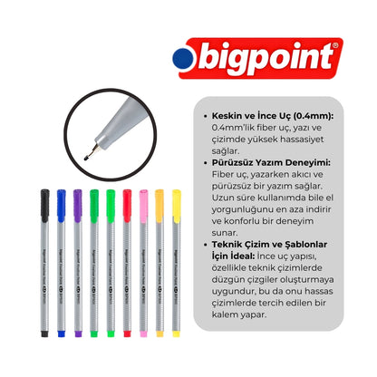 Bigpoint | Fineliner Kalem, 0.4 mm Fiber Uçlu - Kokusuz Su Bazlı Mürekkepli Çizim Kalemi, Kırmızı - Rodoplu Store