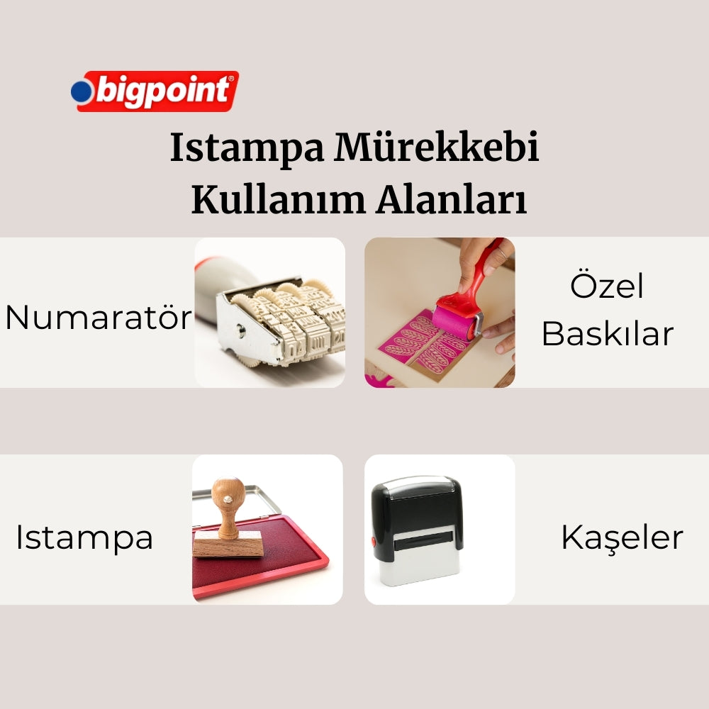 Bigpoint | Istampa Mürekkebi, Kaşe ve Istampa ile Uyumlu - Yağsız ve Kalıcı Mürekkep, Kırmızı, 30 ml