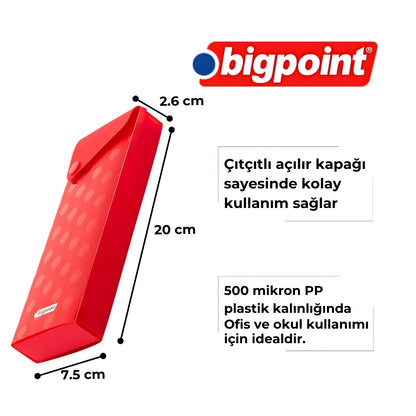 Bigpoint | Kutu Kalemlik, Çıtçıtlı Kapak ile Kolay Kullanılabilir, Geniş Ebatlı Kalemlik, Mavi