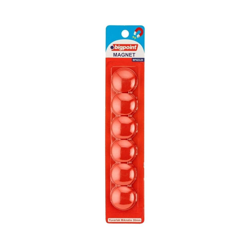 Bigpoint | Magnet 30 mm Mıknatıs, Kırmızı, 6'lı Blister, Plastik Kaplama, Notlar İçin