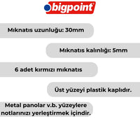 Bigpoint Magnet 30 mm Mıknatıs, Kırmızı, 6’lı Blister, Plastik Kaplama görseli