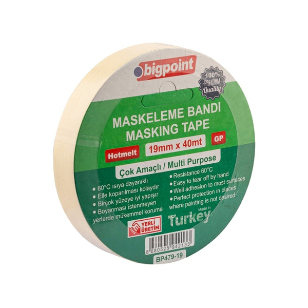 Bigpoint | Maskeleme Bandı, 19 mm x 40 m, Hotmelt Tutkallı Özel Yapışma ana görseli