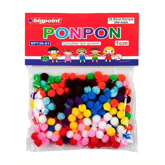 Bigpoint | Ponpon, El İşi Projeleri için Uygun Yün Ponpon Seti, 1 cm, 10 Farklı Renk, 200'lü Poşet - Rodoplu Store