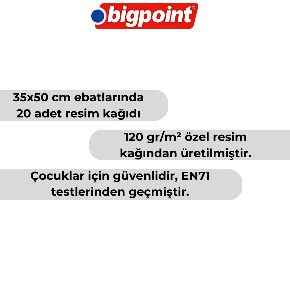 Bigpoint | Resim Kağıdı 35x50 cm 20'li – 120 gr/m² Özel Üretim Çizim Kağıdı