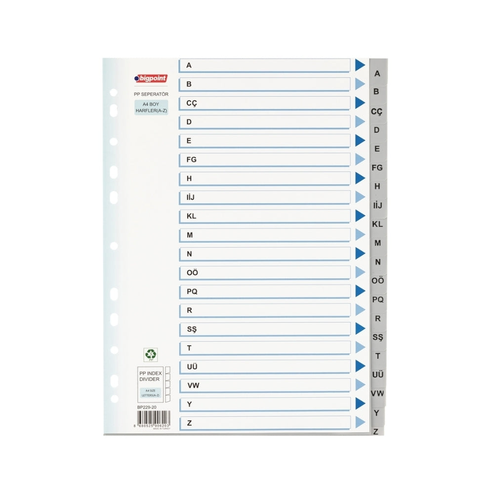 Bigpoint | Seperatör, Klasör İçi Kataloglama için Ayraç, Dosya Düzenleyici, A-Z Harfli - Rodoplu Store