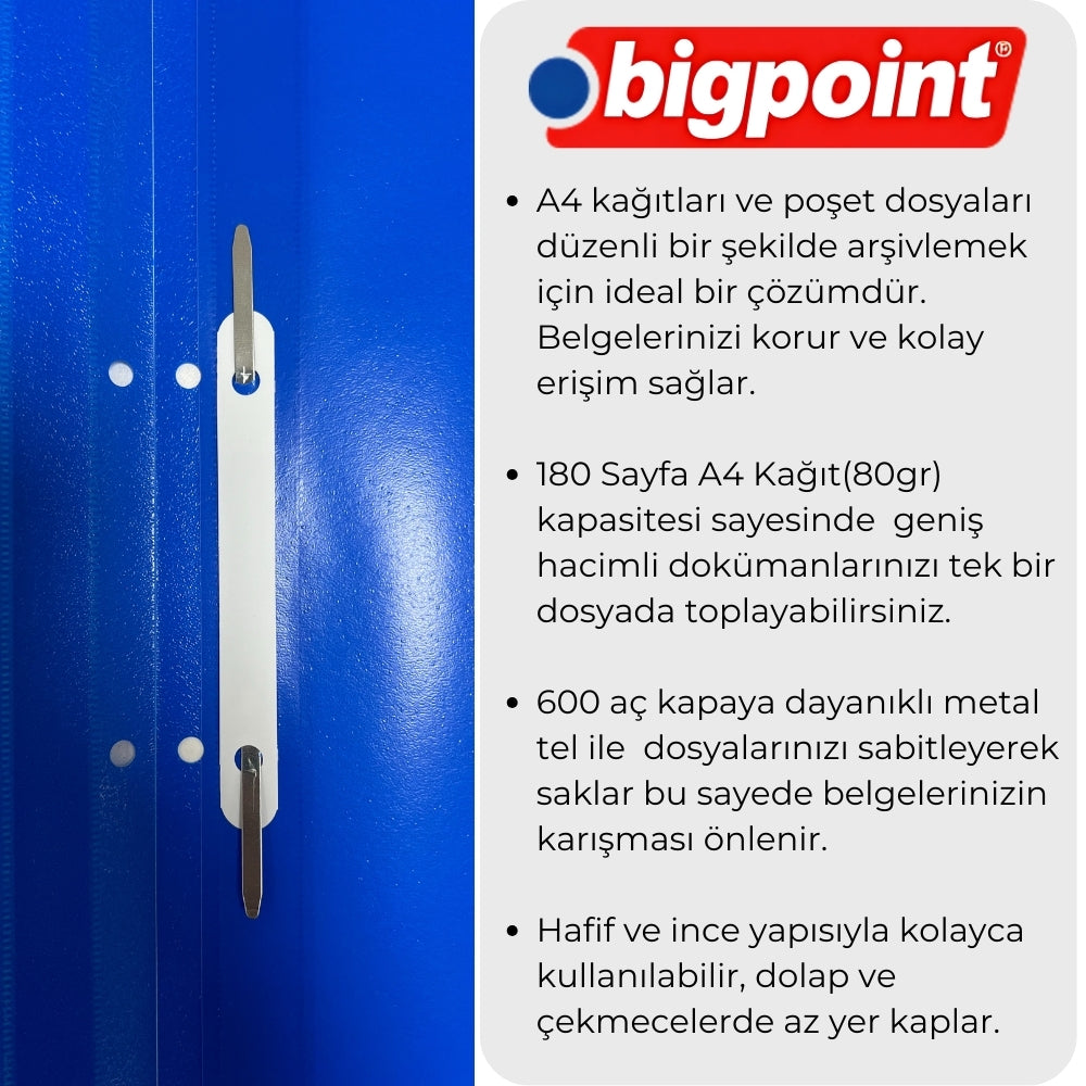 Bigpoint | Telli Dosya, Kalın Kapaklı, Poşet Dosyalara Uyumlu - 80 gram (180 Adet A4) Kapasiteli, Gri - Rodoplu Store