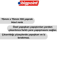 Bigpoint Yapışkanlı Not, 75x75mm,100 Yaprak, Mavi,İz Bırakmadan Çıkar görseli