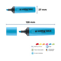 Edding | Fosforlu Kalem E-344, Mavi, 2-5 mm Kesik Uç, Su Bazlı Mürekkep, Hızlı Kuruyan, Doldurulabilir görseli