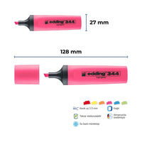 Edding | Fosforlu Kalem E-344, Pembe, 2-5 mm Kesik Uç, Su Bazlı Mürekkep, Hızlı Kuruyan, Doldurulabilir görseli