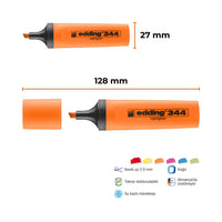 Edding | Fosforlu Kalem E-344, Turuncu, 2-5 mm Kesik Uç, Su Bazlı Mürekkep, Hızlı Kuruyan, Doldurulabilir görseli
