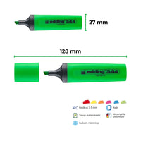 Edding | Fosforlu Kalem E-344, Yeşil, 2-5 mm Kesik Uç, Su Bazlı Mürekkep, Hızlı Kuruyan, Doldurulabilir görseli