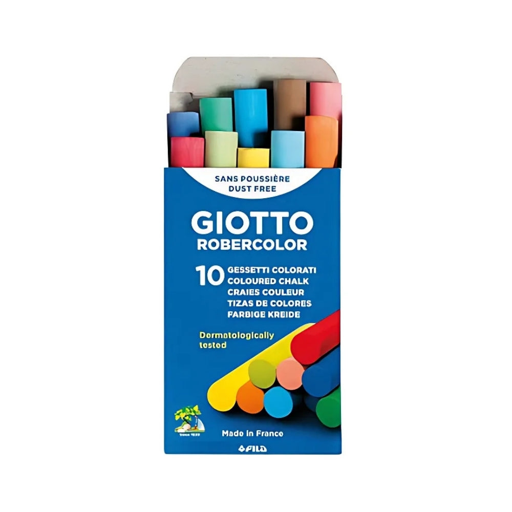 Giotto | Robercolor Tozsuz Tebeşir, Karışık Renkler, 10'lu Paket, Kalsiyum Karbonat Esaslı