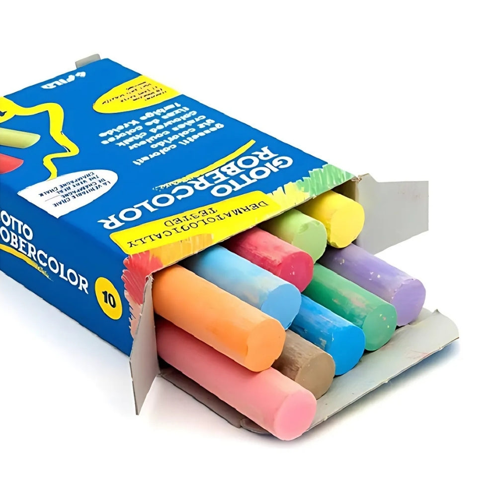 Giotto | Robercolor Tozsuz Tebeşir, Karışık Renkler, 10'lu Paket, Kalsiyum Karbonat Esaslı