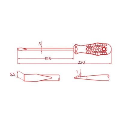 İzeltaş | Düz Uçlu Tornavida, 5x125 mm, Opak Seri, Güvenli ve Hassas İşçilik