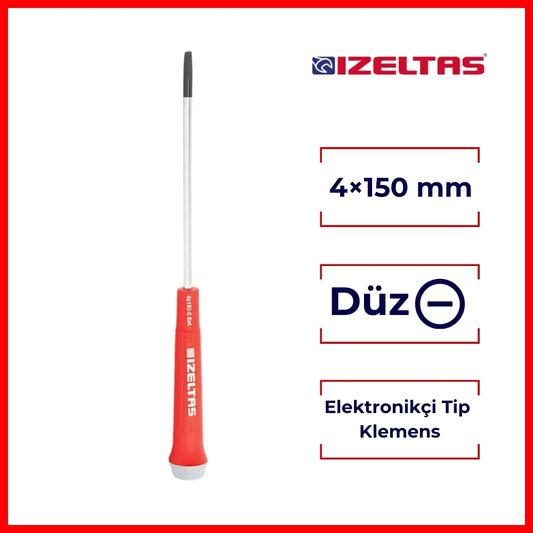 İzeltaş | Elektronikçi Tip Klemens Tornavida, Düz 4x150 mm, Hassas İşçilik