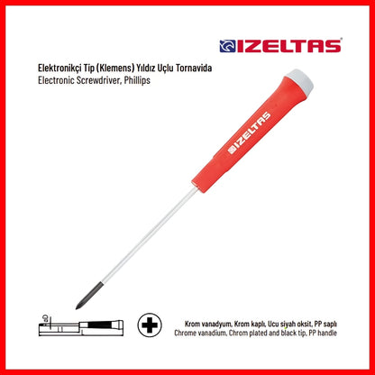 İzeltaş | Elektronikçi Tip Klemens Tornavida, Yıldız 3x60 mm, Hassas İşçilik