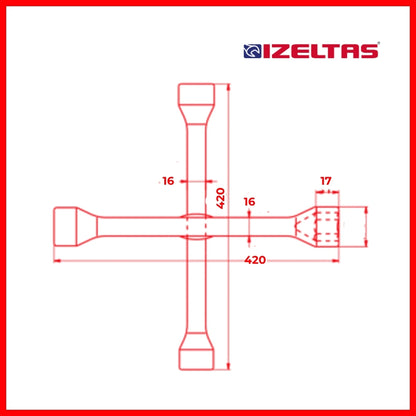 İzeltaş | İstavroz Tipi Bijon Anahtarı, 17x19 - 21(13/16)x22 mm, Dayanıklı Çelik