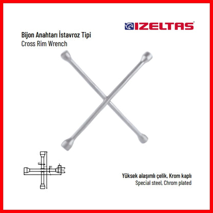 İzeltaş | İstavroz Tipi Bijon Anahtarı, 17x19 - 21(13/16)x22 mm, Dayanıklı Çelik