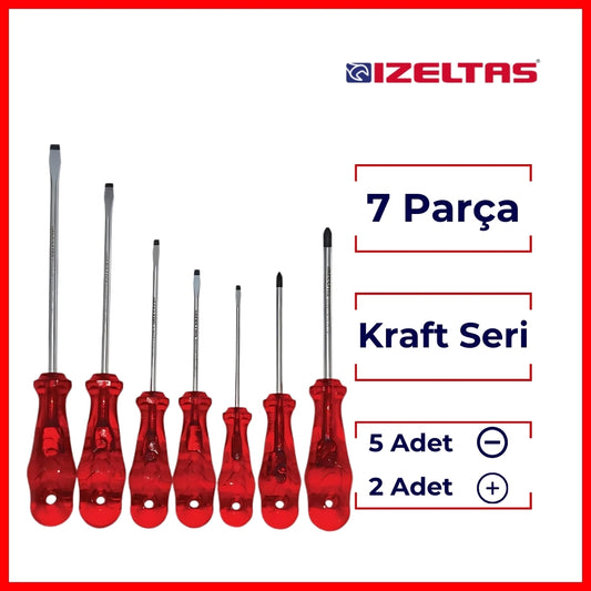 İzeltaş | Tornavida Seti, Kraft Seri, 7 Parça, Dayanıklı ve Ergonomik Tasarım