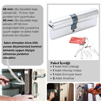 Kale Kilit | 164 BNE Kilit Silindiri, Emniyet Kartlı Bilyalı Kilit Göbeği, Barel 90 mm, Nikel görseli