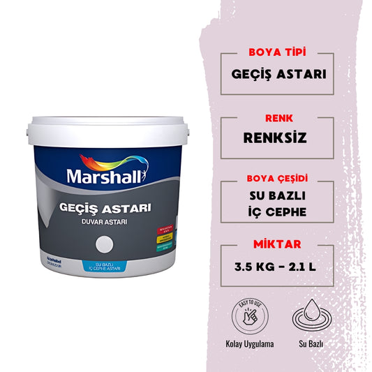 Marshall | Geçiş Astarı, Su Bazlı İç Cephe Duvar Astarı, 2.5 L - 3.5 kg - Rodoplu Store