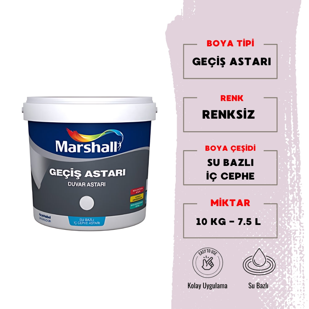 Marshall | Geçiş Astarı, Su Bazlı İç Cephe Duvar Astarı, 7.5 L - 10 kg - Rodoplu Store