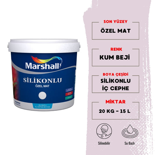 Marshall | Silikonlu Özel Mat, Su Bazlı İç Cephe Boyası, Kum Beji, 15 L - 20 kg - Rodoplu Store