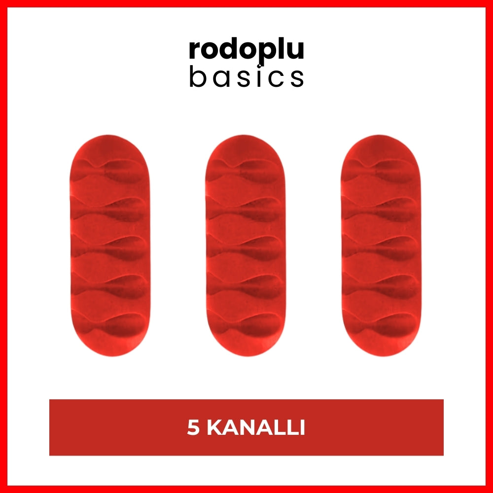 Rodoplu Basics | 5 Kanallı Kablo Tutucu, Masa Üstü ve Duvar Kablo Düzenleyici, Üçlü Paketli USB Kablo Tutucu, Masa Kablo Klipsi, Kablo Yönetimi, Kablo Sabitleyici, 3'lü Paket, Kırmızı - Rodoplu Store