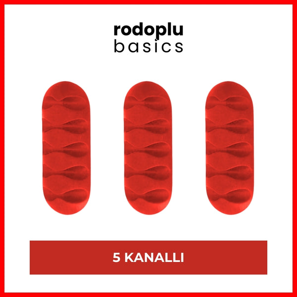 Rodoplu Basics | 5 Kanallı Kablo Tutucu, Masa Üstü ve Duvar Kablo Düzenleyici, Üçlü Paketli USB Kablo Tutucu, Masa Kablo Klipsi, Kablo Yönetimi, Kablo Sabitleyici, 3'lü Paket, Kırmızı ana görseli