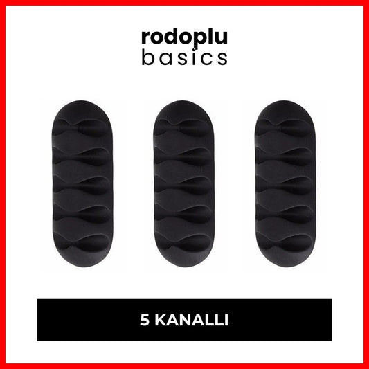 Rodoplu Basics | 5 Kanallı Kablo Tutucu, Masa Üstü ve Duvar Kablo Düzenleyici, Üçlü Paketli USB Kablo Tutucu, Masa Kablo Klipsi, Kablo Yönetimi, Kablo Sabitleyici, 3'lü Paket, Siyah - Rodoplu Store