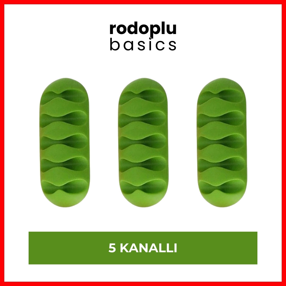 Rodoplu Basics | 5 Kanallı Kablo Tutucu, Masa Üstü ve Duvar Kablo Düzenleyici, Üçlü Paketli USB Kablo Tutucu, Masa Kablo Klipsi, Kablo Yönetimi, Kablo Sabitleyici, 3'lü Paket, Yeşil - Rodoplu Store