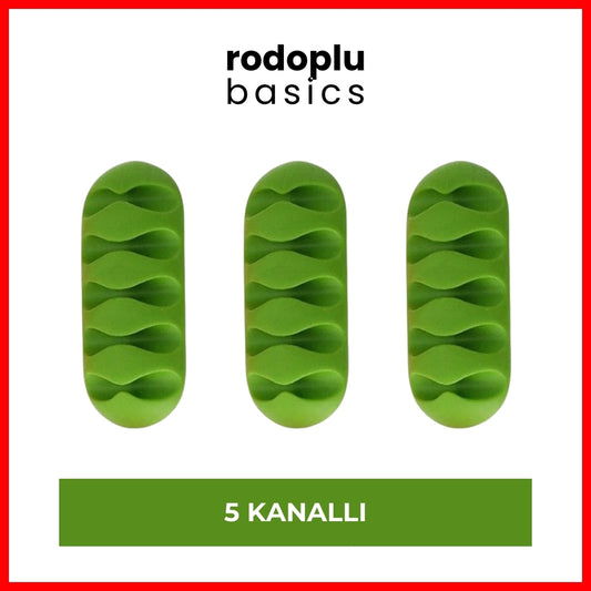 Rodoplu Basics | 5 Kanallı Kablo Tutucu, Masa Üstü ve Duvar Kablo Düzenleyici, Üçlü Paketli USB Kablo Tutucu, Masa Kablo Klipsi, Kablo Yönetimi, Kablo Sabitleyici, 3'lü Paket, Yeşil - Rodoplu Store