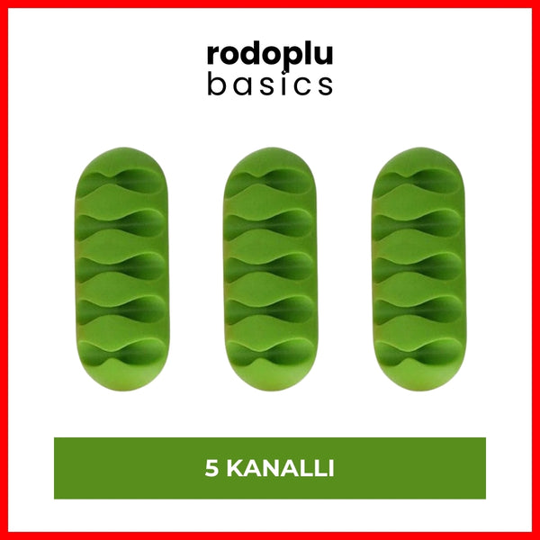 Rodoplu Basics | 5 Kanallı Kablo Tutucu, Masa Üstü ve Duvar Kablo Düzenleyici, Üçlü Paketli USB Kablo Tutucu, Masa Kablo Klipsi, Kablo Yönetimi, Kablo Sabitleyici, 3'lü Paket, Yeşil ana görseli