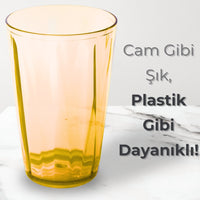 Rodoplu Basics Meşrubat Bardağı, Turuncu, Kırılmaz, Cam Görünümlü Plastik Bardak, 400 ml görseli