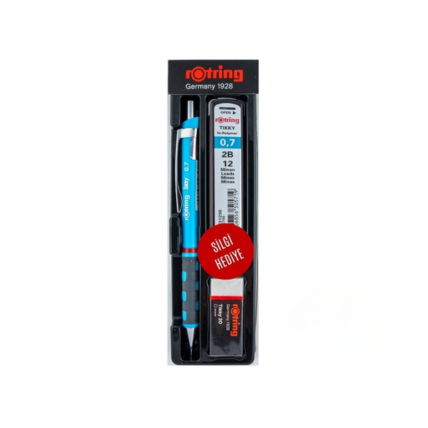 Rotring | Tikky Versatil Kalem Okul Seti, 0.7 mm Uç, Açık Mavi, Silgi ve 12'li Uç Hediyeli ana görseli
