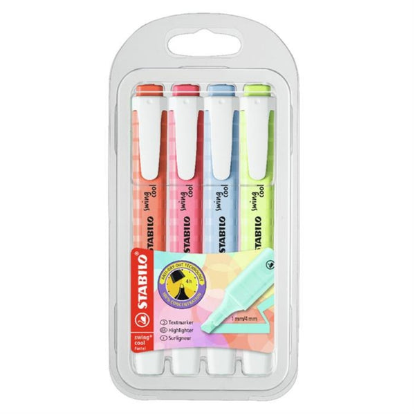 Stabilo | Swing Cool Fosforlu Kalem Pastel Seti, 4'lü, 1-4 mm Uç, 4 Saat Kurumaya Dayanıklı ana görseli