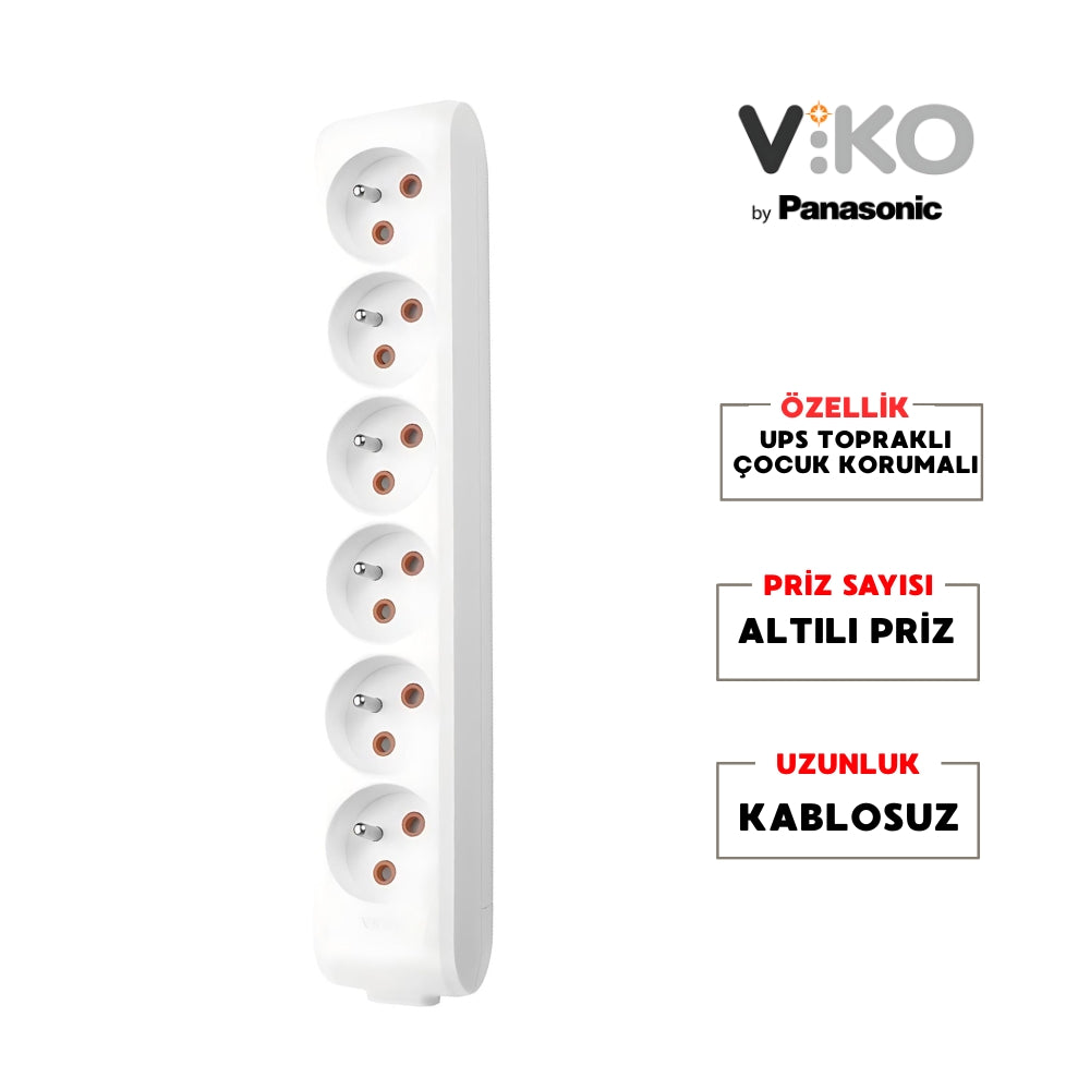 Viko | Altılı Grup Priz, UPS Topraklı - Çocuk Korumalı Çoğaltıcı Priz  6'lı, Kablosuz, Beyaz - Rodoplu Store