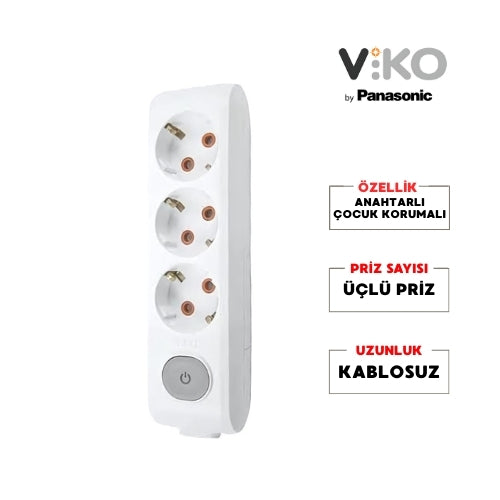 Viko | Üçlü Grup Priz, Anahtarlı Topraklı - Çocuk Korumalı Çoğaltıcı Priz , 3'lü, Kablosuz, Beyaz - Rodoplu Store